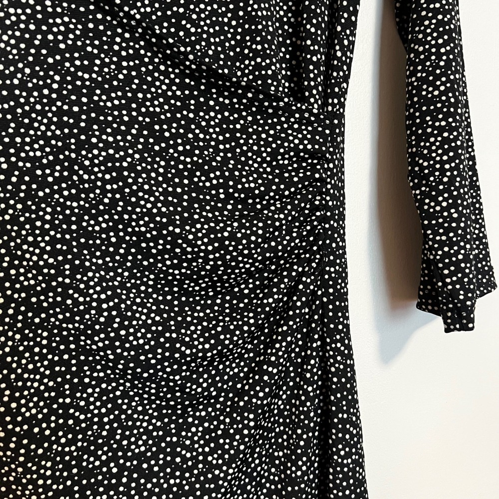 one clothing Black White Polka Dot Ruched Wrap Midi Dress Womens L - Picture 4 of 9